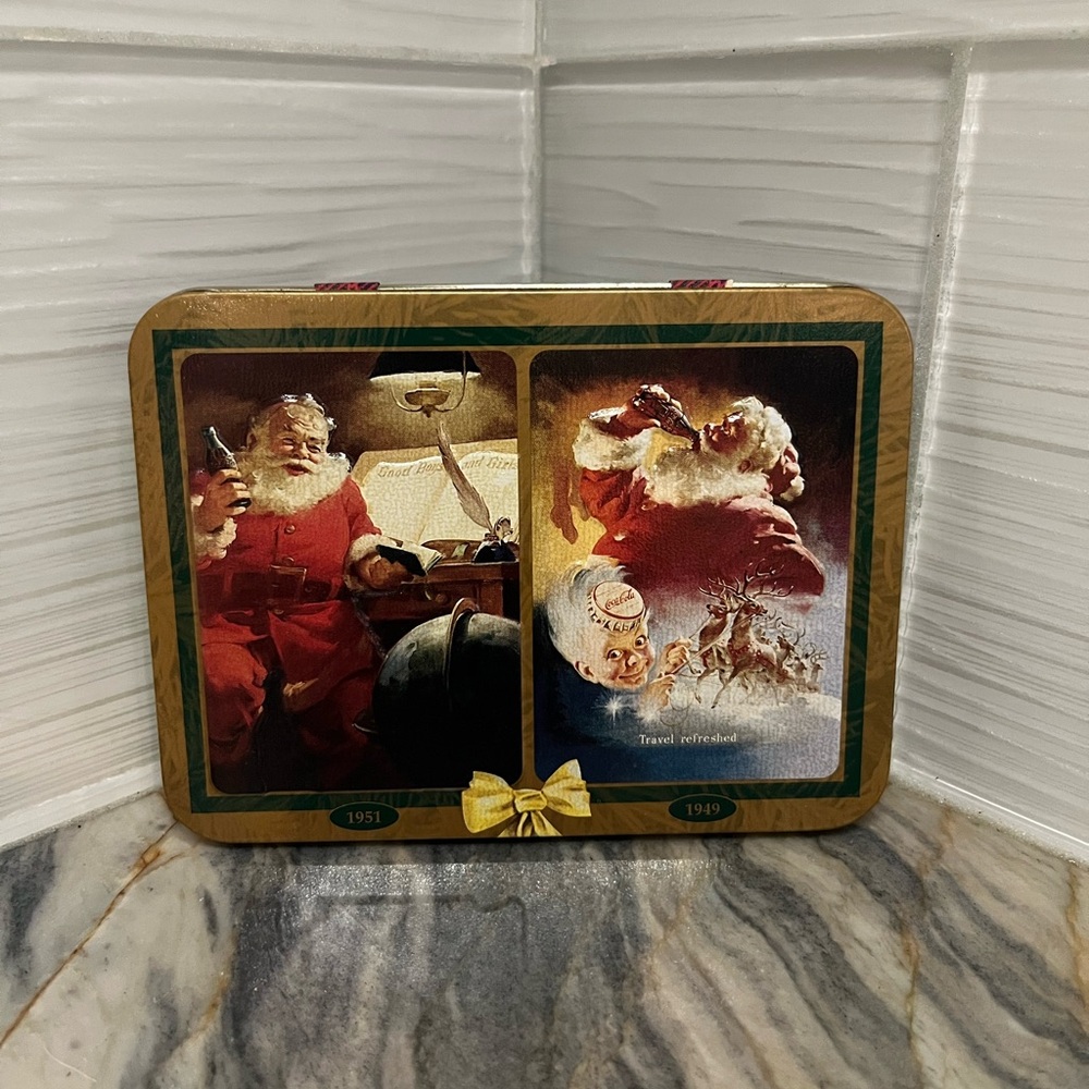 New Coca Cola Vintage Christmas Santa 1951, 1949 Playing Cards 2 Decks In Tin